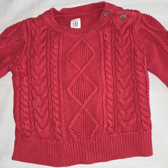 Baby Gap Red Cable Knit Sweater SIZE 12-18 Months Fisherman Chunky Knit Kids Top - Picture 2 of 9